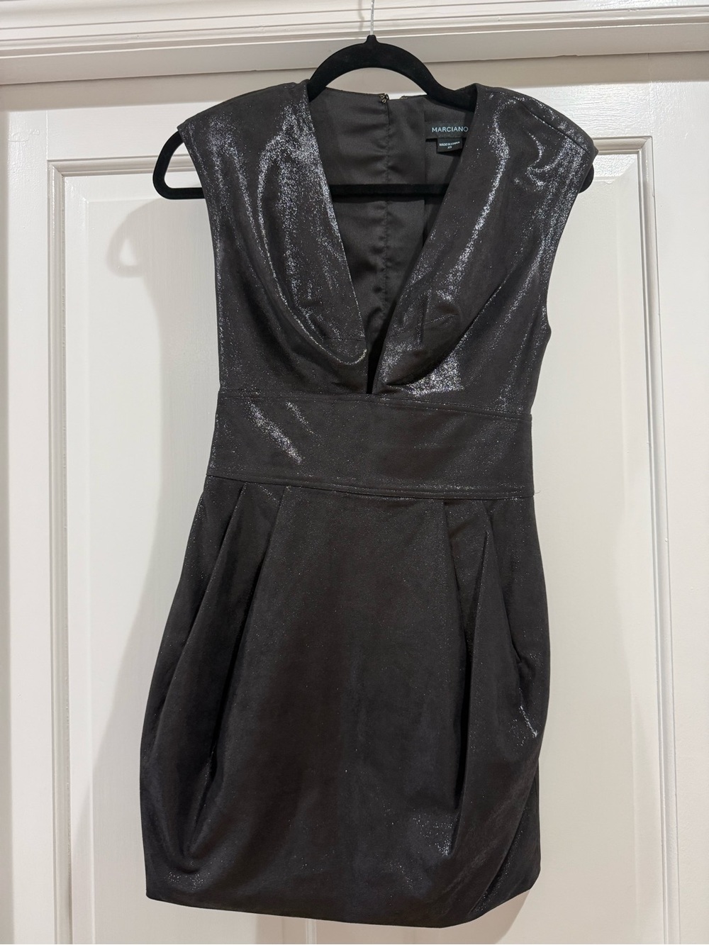 Marciano Black Shimmer Deep V Mini Dress xs